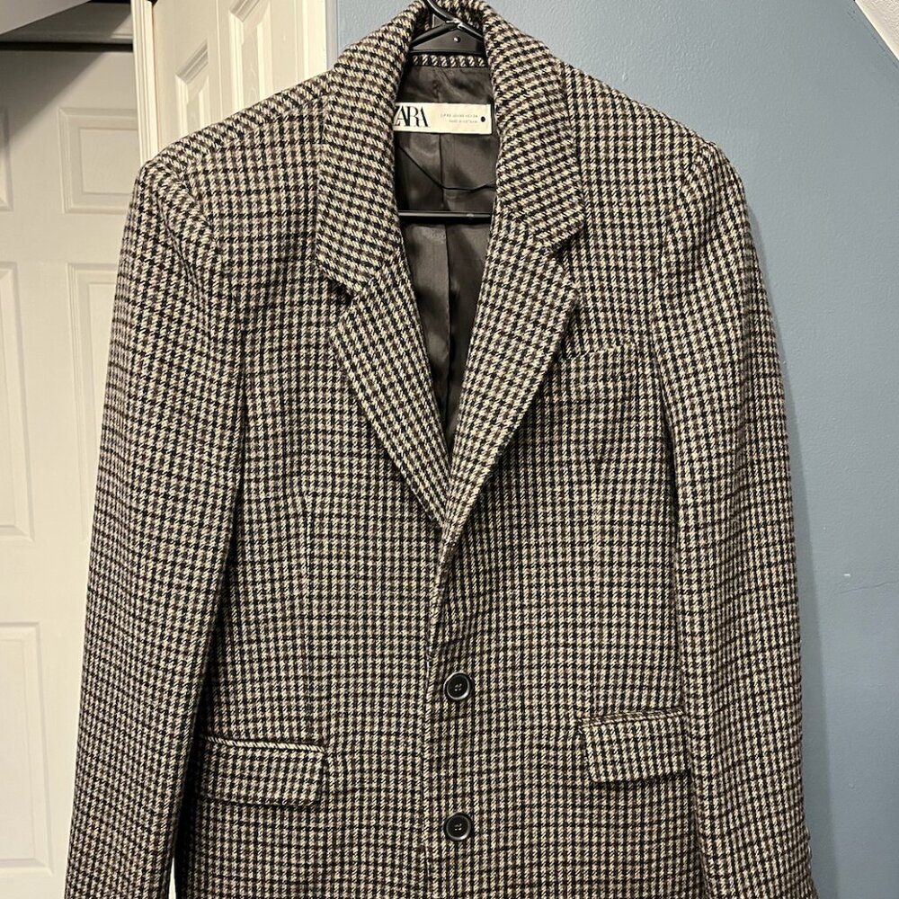 Zara Black and Gray Checkered Blazer